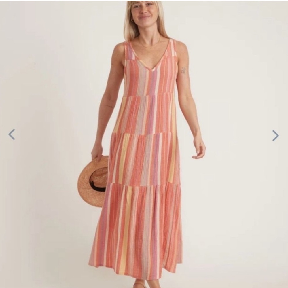 Marine Layer Corinne Tiered Cotton Maxi Dress, Large